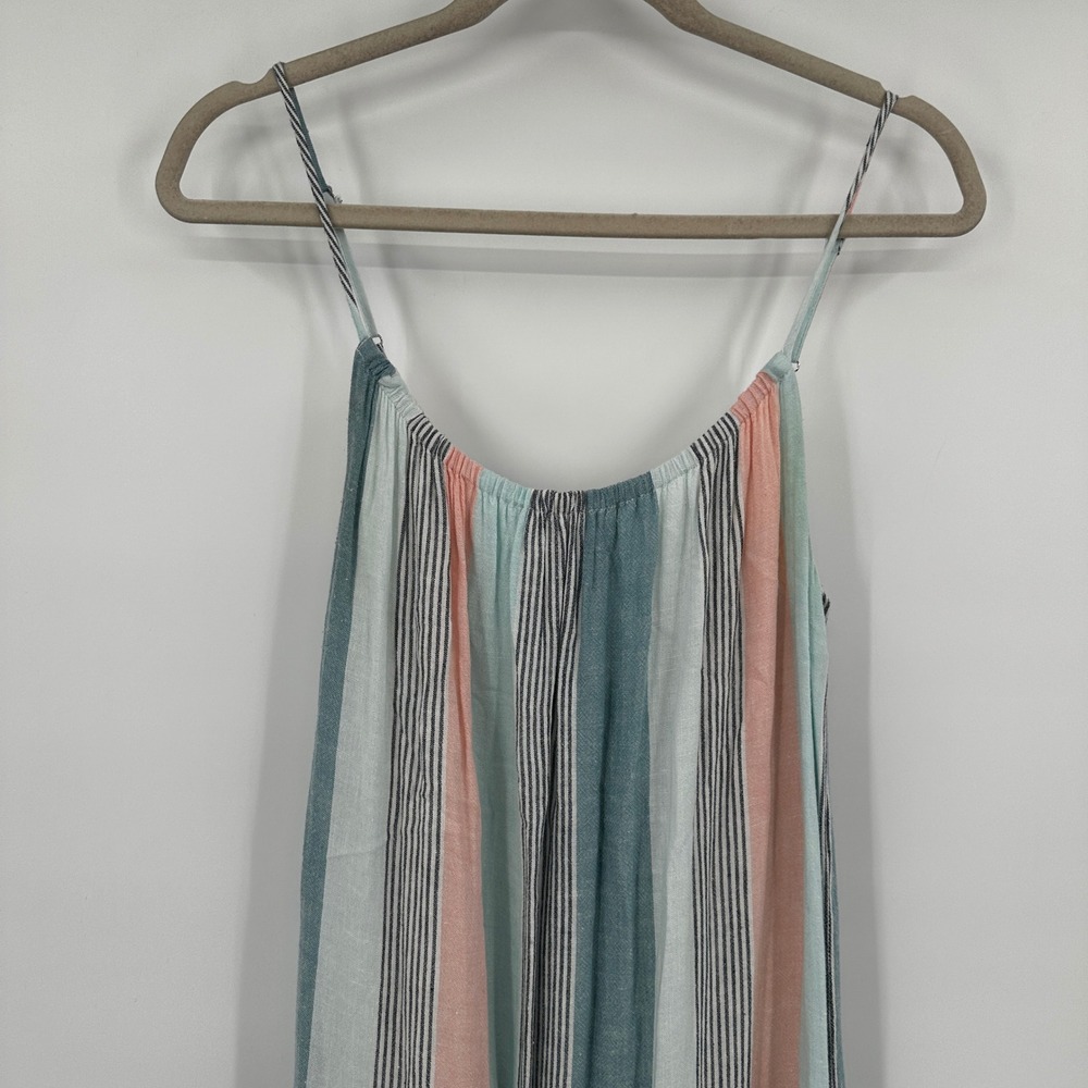 Rails Adora Highland Stripe Tiered Linen Blend Maxi Dress Medium Coral Teal Boho - Picture 2 of 11